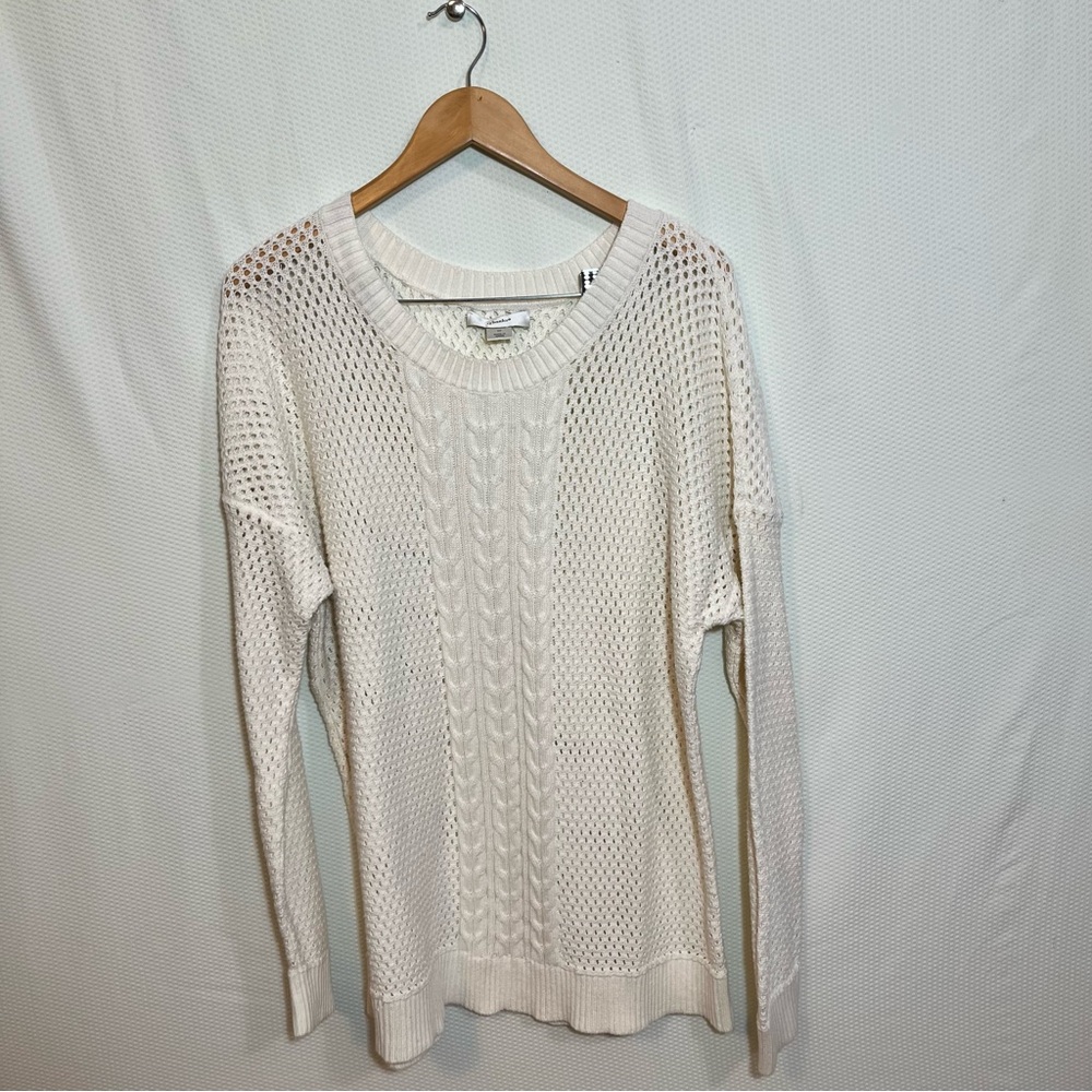 CJ Banks Cream Cotton Open-Stitch Cable Knit Pullover size 3X